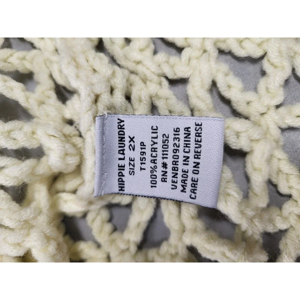 Hippie Laundry Cream Crochet Flower Open Knit Sweater Size 2XL , Boho Bohemian